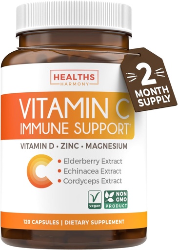 [BRSROAQQBNYGKDL5] Vitamin C Immune Support Supplement - Immune Boost Blend with Elderberry Vitamin C and Zinc for Daily & Seasonal Support - Magnesium Zinc VIT C & D and Herbal Defense Complex (2 Months Supply)