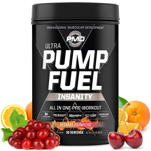 [BRSWYHD2CUORU3IZ] PMD Sports Pump Fuel Ultra Insanity - Premium Pre Workout Powder & Muscle Pump, Greater Focus, Endurance & Recovery, Premium Creatine, Arginine & Beta Alanine - Miami Sunrise (30 Servings)