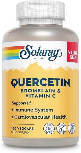 [BRSWYYAZOV7B6DLV] SOLARAY Quercetin Bromelain " Vitamina C, Sistema Inmunitario, Sinus, Respiratory " Antioxidant Activity Support, Vegan, 500 mg de Quercetina " 1.235 mg de VIT C, Garantía de 60 días, 75 Serviciones, 150 VegCaps