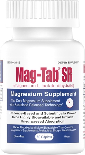 [BRSRAZQLOEFRUGTH] Extended Release Magnesium Lactate Delivery for 10x Better Absorption-Mag-Tab SR (Sustained Release) 60 Count-Supports Sleep, Muscle Cramps, Magnesium Deficiency Health Issue (60)