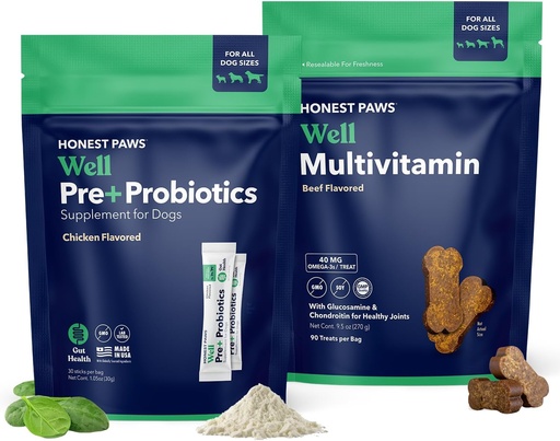 [BRSRAYL6OIBW2YIY] Honest Paws Probiotics for Dogs & Dog Multivitamin - Glucosamine Chondroitin for Joint Health - Allergies, Immunity, Gut Health - Digestive and Skin & Coat Support
