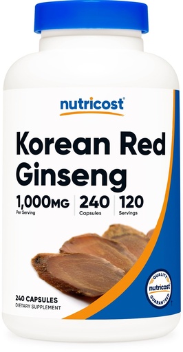 [BRSWGZL2CB6GCG37] Nutricost Korean Ginseng 1000mg Serving, 240 Capsules - 500mg Per Capsule, 120 Servings - Korean Panax Red Ginseng - Gluten Free & Non-GMO