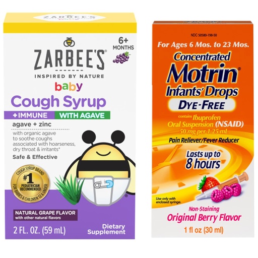 [BRSRAZT3OQCA2EL4] Motrin and Zarbee’s Essentials for Infants Infants' Concentrated Liquid Medicine Drops with Ibuprofen and Zarbee's Baby Coughⱡ Syrup + Immune with Organic Agave + Zinc