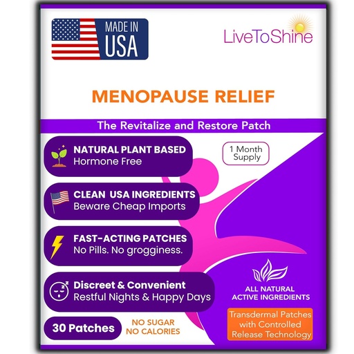 [BRSWYGI3CQCG2CDU] Menopause & Perimenopause Relief Patch – Hot Flash, Mood & Symptom Support – Black Cohosh, Ashwagandha & More – 30 Topical Patches – USA Made by Live to Shine