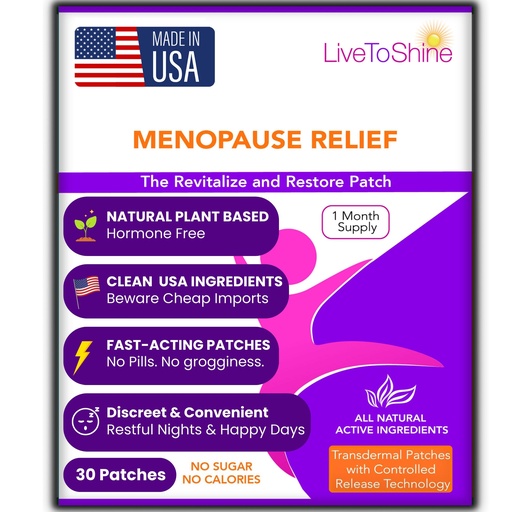 [BRSWYGI3CQCG2CDU] Menopause & Perimenopause Relief Patch for Women – Hot Flash, Mood & Symptom Support – Black Cohosh, Ashwagandha & More – 30 Topical Patches – USA Made by Live to Shine