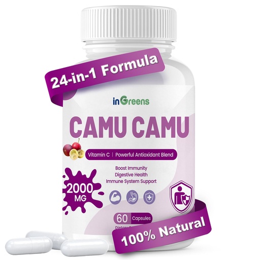 [BRSRAGARO4DWOELO] inGreens Organic Camu Camu Capsules 2000mg | High Natural Vitamin C, Powerful Antioxidant Blend | 60 Capsules, Non-GMO, Gluten-Free, Immune Support & Skin Health