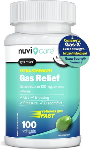 [BRSRAEI6OQORAYLV] Extra Strength Gas Relief - Simethicone 125mg Softgels - Fast Anti Gas Bloating Relief - Compare to The Active Ingredient in Gas-X Anti Gas Pills - Stomach Gas Relief for Adults (100 Count)