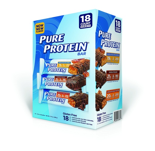 [BRSWGZT2CV5BQETA] Pure Protein Bar, Chocolate Peanut Butter/ Salted Caramel/Chocolate Deluxe, 18 Count