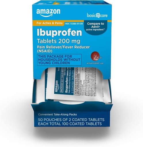 [BRSWYZINOAAWODTJ] Le compresse di base di cura di Ibuprofen, 200 mg, Riduttore di dolore e febbre, per mal di testa, dolori muscolari, artrite, Backache e altro, 100 conteggio (pacchetto di 1)