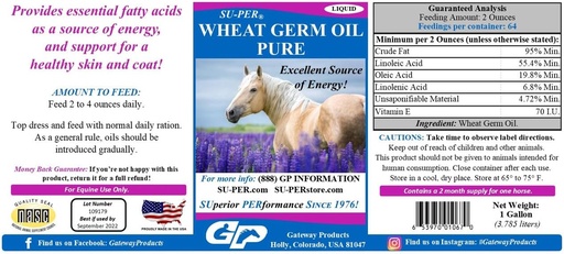 [BRSROAQQCICWKYDD] SU-PER Wheat Germ Oil Pure for Horses - Supports Energy, Endurance, Stamina, Healthy Skin and Coat - Essential Fatty Acids, Vitamins and Minerals - 1 Gallon + Pump, 4 Month Supply
