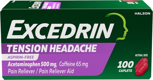 [BRSWIYANCQEGMF3E] Excedrin Pinge Peavalu Relief Caplets , Atsetaminophen 500mg , Kofeiin 65mg , Valu Reliever , Aspiriinivaba , 100 Count