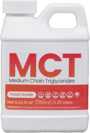 [BRSWGBL5OAMRG3IU] MCT Oil - 250mL (8.33 Oz.) Rendimiento de palma sostenible - USP Food Grade - Non GMO - Halal - para la nutrición deportiva, Keto o Paleo Diet, Energía limpia, Extractos