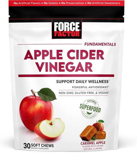 [BRSROZQ6CUHQAYLD] Force Factor Organic Apple Cidru Oţet Chews Soft pentru Digestion and Metabolismation Support, Apple Cider Vinegar cu mama, ACV Supliment, Gluten-Free, & Vegan, Caramel Apple Flavor, 30 Soft Chews