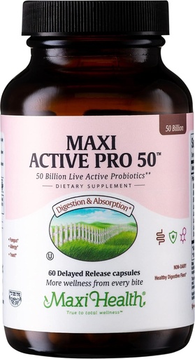 [BRSWIZQCDEAB6G3A] Maxi Health Probiotic Plus Ultimate Prebiotic Advanced Live Probiotics Formel - 50 Billion Live Active Probiotic - 15 Strains - Ultra Protection - Active Pro-50-60 Count