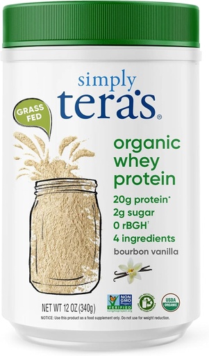 [BRSWGAQQOABBA3T5] egyszerűen tera szerves savófehérje por - Grass Fed Vanilla Whey fehérje por, tiszta, Készült mesterséges édesítők nélkül, Non-GMO, Kosher, rBGH- mentes, Organic - 12 Oz.
