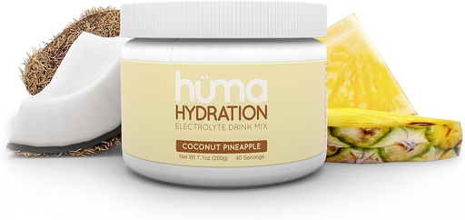 [BRSROZI2BMPGCE3P] HUMA CHA CHA Hydration Mix, dừa Pineapple, 40 tuổi phục vụ Jar - Low Calie, High Englyte Powder - 100% tự nhiên, 1g Sugar, 10 Cal