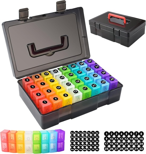 [BRSROGI2A5YWOYL3] ZRFMIB Monthly Pill Organizer 2 Times a Day, 30 Day Pill Organizer with 32 Daily Pill Box and Travel Case, for Medicine, Vitamin, Fish Oil, Supplements, Black