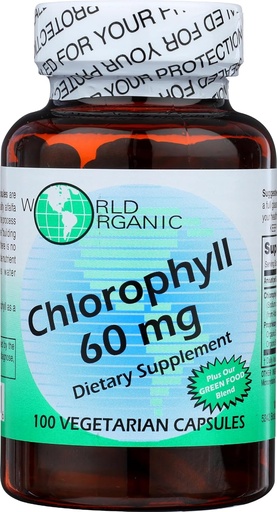 [BRSWIYQ5AIGQKYLU] WORLD ORGANIC Chlorophyll 100 mg 60 Capsules, 0.02 Pound