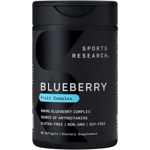 [BRSWIBQZO4MQ2C3K] Sports Research Blueberry Capsules - Made from Organic Blueberries with Organic Extra Virgin Olive Oil - Non-GMO & Gluten Free - 60 Liquid Softgels