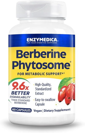 [BRSRMCACOUFQIC3Z] Enzymedica, Berberine Phytosome, 9.6X Better Bioavailability, High Potency Natural Vegan Dietary Supplement for Metabolic Support, 60 Capsules