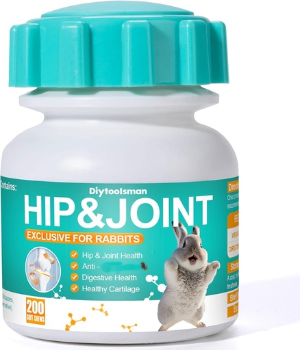 [BRSRAHQFOENAAC37] Joint Support Rabbit, 200 Tablets, Anti-Inflammatory Support for Rabbits with Glucosamine, Chondroitin, and MSM, Joint Pain Relief, Promote Cartilage Growth, Vet-Approved Science Formula
