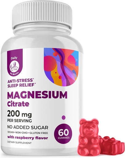 [BRSRMAIFOEDQIFAU] دكتور MORITZ Magnesium Citrate Gummies for Adults - Sugar-Free cool Magnesium Gummies - Supports a Healthy Stress Response - Raspberry Flavor - Non-GMO, 200 mg (60 count)