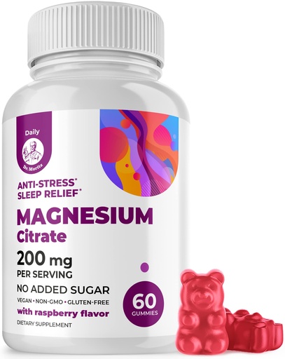 [BRSRMAIFOEDQIFAU] DR. MORITZ Magnesium Citrate Gummies for Adults - Sugar-Free Calm Magnesium Gummies - Supports a Healthy Stress Response - Raspberry Flavor - Non-GMO, 200 mg (60 Count)