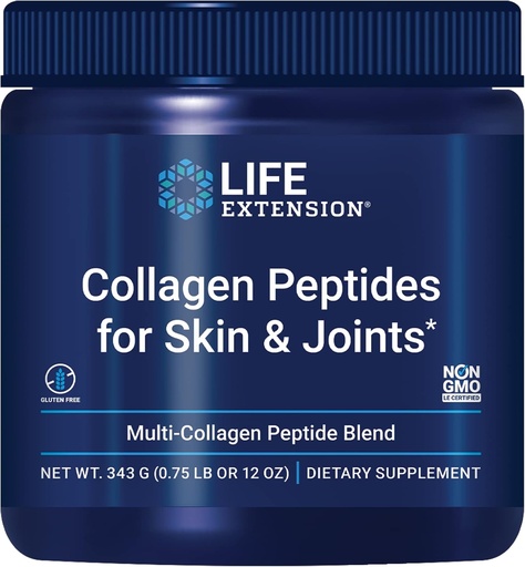[BRSWYHY3OYNAA3QY] Life Extension Collagen Peptides for Skin & Joints, Collagen Types I, II & III i en Easy-Mix Powder, Gluten Free, Non-GMO, net Weight 343 Grams