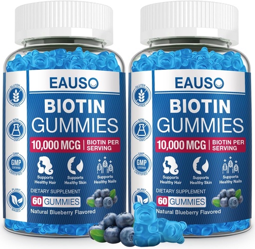[BRSROA34AV4B6D3Z] ( Pack) Biotin Gummies 10,000mcg cho tóc lành mạnh, da và móng tay cho người lớn - 120 Gummies vitamin - Vegan, không-GMO, Pectin-Based Health