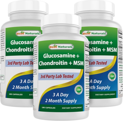 [BRSRMYY2OYFWAFL4] Best Naturals, Glucosamine Chondroitin and MSM Joint Supplements, 2600 mg per Serving, (180 Count (Pack of 3))