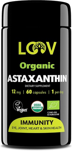 [BRSW2ED7DENQYALB] LOOV Natural Organic Astaxanthin 12mg – 60-Day Supply – Max Strength Antioxidant – Eye, Joint, Skin, Immunity – from Microalgae – Non-GMO, Vegan, Sustainable