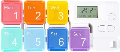 [BRSWGBIPOYDQAG33] 7 Dni Pill Dispenser Organizator z alarmem przypominającym - CozyCabin Przenośne Vitamins Vitamins Medicine Box Case (Rainbow)