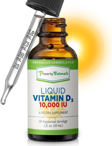 [BRSWY2YHO4PAICL3] Power By Naturals Vitamin D3 Liquid Drops 10000 IU - High-Potency Vitamin D3 for Adult Bone Strength & Immune Support - Gluten-Free, Non-GMO, Sugar-Free Vitamin - Orange Flavor, 1 fl Oz (30 Servings)