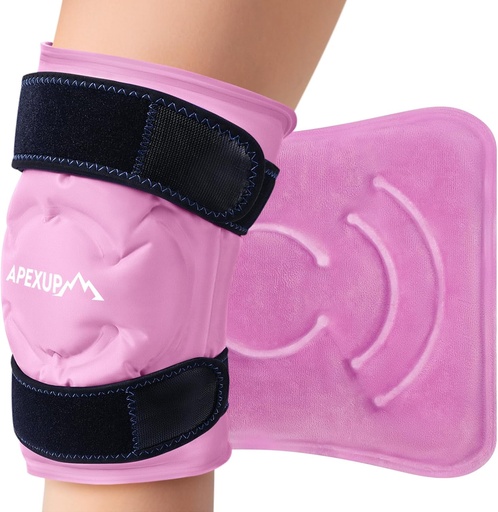 [BRSRAZIFCQGQ2CDK] APEXUP Ice Pack for Knee Pain Relief, Large Reusable Wrap After Surgery, Flexible Gel Cold Pack for Injuries, Pain Relief for Back, Shoulder, Elbow, Ankle and Leg (Pink, L, 1PK)