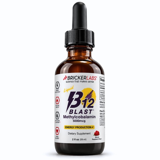 [BRSROZQTOR6QAD3Z] Bricker Labs B12 Blast Methylcobalamin 5000mcg, Great Tasting Sublingual Liquid Energy Vitamins -Vegan B12 Vitamins, Sustained Energy and Cellular Health Supplement - 59-Day Servings