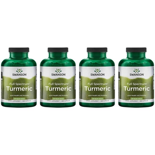 [BRSWGFAYPMHAGCT6] Swanson Full Spectrum Turmeric Curcumin Joint, Liver, and Digestive Support Supplement for Active Adults - Non-GMO, Gluten-Free (240 Vegan Capsules, 4 Pack)