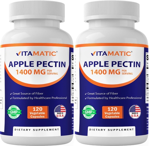 [BRSW2HYPOINWMCIZ] Vitamatic Apple Pectin 1400 mg per 2 Capsules – 120 Vegetarian Capsules per Bottle | 2-Pack (240 Vegetarian Capsules) Natural Dietary Fiber Supplement – Supports Digestive Health & Regularity*
