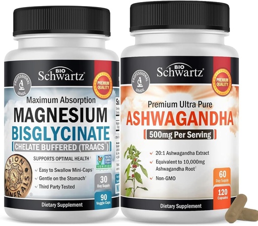 [BRSRAAANAF4GCDQU] Extra sterkte Ashwagandha Capsules (2 maanden supply) Plus Hoge Absorptie Magnesium Bisglycinate Capsules (1 maand supply