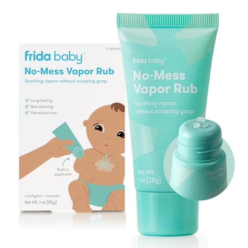 [BRSROAITPJYA2FLO] Frida Baby No-Mess Vapor Rub, Baby Vapor Rub for Chest, Neck, Back + Foot, Non-Medicated, Petroleum-Free, Hands-Free Applicator Tube, Non-Staining, Soothing Eucalyptus & Lavender for Sleep