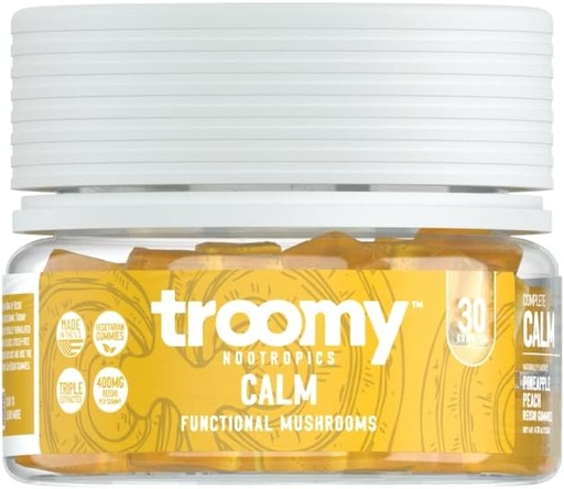 [BRSROCDYOQDWG3TA] Troomy Reishi Calm Gummies Natural Pineapple Peach Flavor, Gelatin-Free, Gluten-Free, and Vegetarian - 30 Count