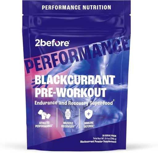 [BRSROHQHPIBWEYDA] 2before Blackcurrant I All Natural Vegan Pre Workout, Caffeine Free I Clean Energy, Endurance, Recovery I Pre Workout Women and Men I 20 Servings Pouch I Informed Sports Certified