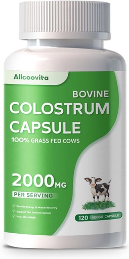 [BRSRAEABOR5BSCLU] Bovine Colostrum Capsules Supplement 2000mg- 120 Capsules - Gut Health, Muscle Recovery, Energy, Hair, Skin and Immune Supplement | 50% IgG Cow Colostrum for Humans | Superfood, Gluten Free.