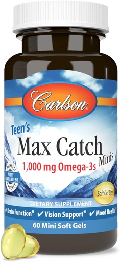[BRSWGCT5OYBWM3DD] Carlson - Teen's Max Catch Minis, 1000 mg Omega-3s, Brain Health, Vision Support, Mood Health, 60 Softgels