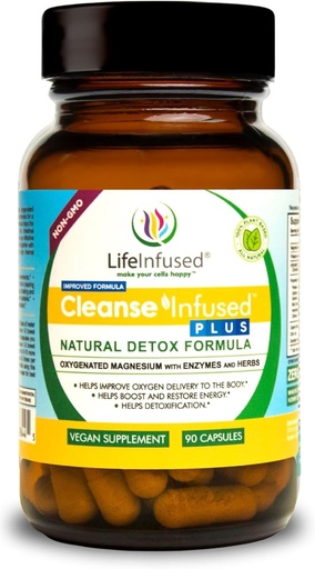 Life Infused Cleanse Infused Plus - Premium Natural Colon Cleanser with Oxygenated Magnesium, Herbs, and Enzymes, Helps Relieve Constipation Gently, Detoxifies Blood, Colon, Liver & Kidneys (90 Caps)