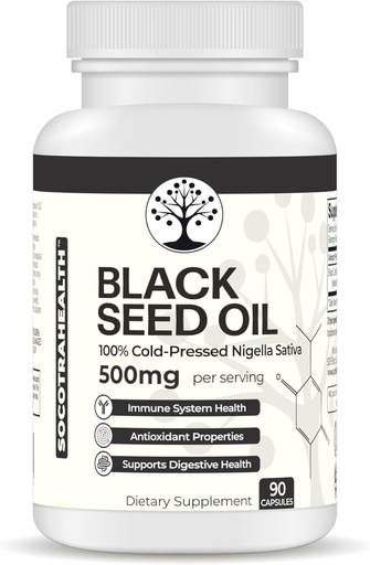 [BRSROBAHBEGQECL4] Black Seed Oil - 100 % 냉압 블랙 Cumin Nigella Sativa - 산화 방지제, 면역 및 소화 시스템 지원 - Non-GMO, 글루텐 무료 - 500mg / 서빙 - 90 Vegan 캡슐