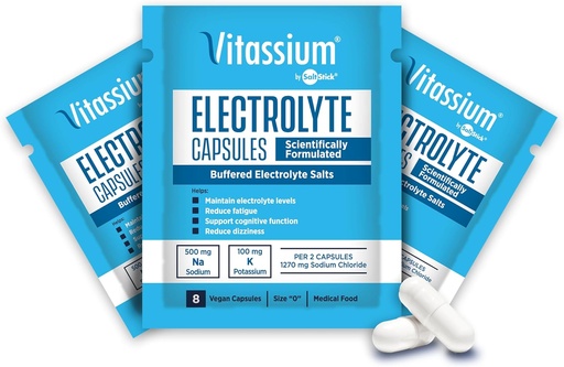 [BRSWKHAIB54R4HQ4] Vitropharm Kapsle, Elektrolyty pro dietární řízení příznaků syndromu POTS (500mg sodíku - 100mg draslíku), 240 Buffered Salt Kapsle