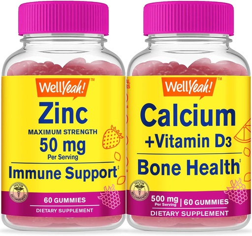 [BRSROBAECUPAAHY7] WellYeah Zinc + Calcium + Vitamin D3, Gummies Bundle - Great Tasting, Vitamin Supplement, Gluten Free, GMO Free, Chewable Gummy