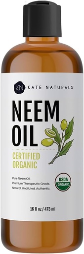 [BRSW2ZQQDMPR63AY] Kate Naturals Neem Oil for Plant Spray. 100% Pure Cold Pressed Neem Concentrate with Azadirachtin (16oz, Safe for Pets, Dogs)