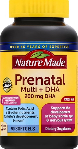 [BRSWIBQNAUARYEDK] Prenatal Vitamin + DHA Softgel with Folic Acid, Iodine and Zinc, 90 Count