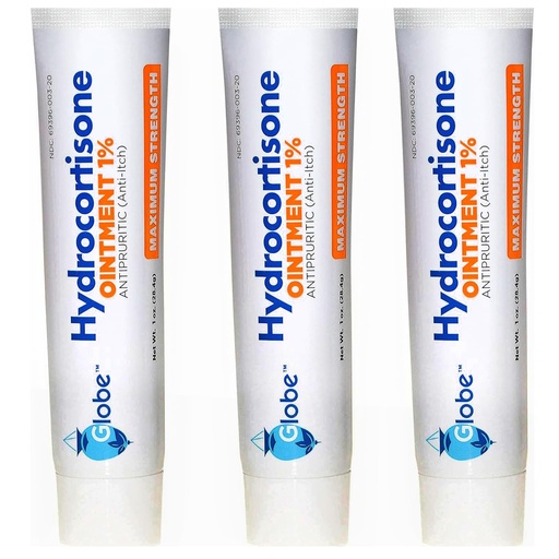 [BRSWGCYHOUFGC2TD] (3 Pack) Globe Hydrocortisone Maximum Strength Transparent Ointment 1%,1 oz, Anti-Itch Topical Ointment for Redness, Swelling, Itching, Rash, Bug/Mosquito Bites, Eczema, Hemorrhoids & More